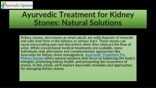 Ayurvedic Treatment for Kidney Stones