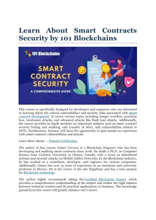 Learn About Smart Contracts Security by 101 Blockchains