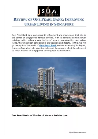 REVIEW OF ONE PEARL BANK IMPROVING URBAN LIVING IN SINGAPORE