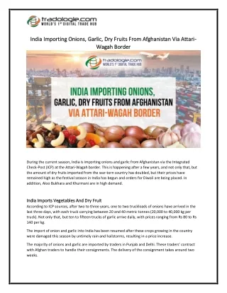 India Importing Onions, Garlic, Dry Fruits From Afghanistan Via Attari-Wagah Border