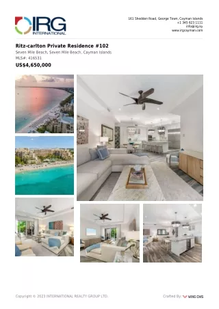 Ritz-Carlton Private Residence #102 - IRG Cayman