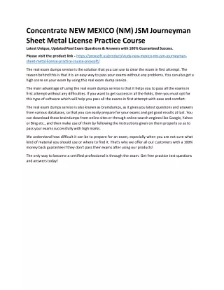 Concentrate NEW MEXICO (NM) JSM Journeyman Sheet Metal License Practice Course