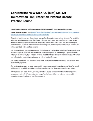 Concentrate NEW MEXICO (NM) MS-12J Journeyman Fire Protection Systems License Pr