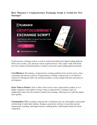 How Plurance’s Cryptocurrency Exchange Script is Useful for New Startups?