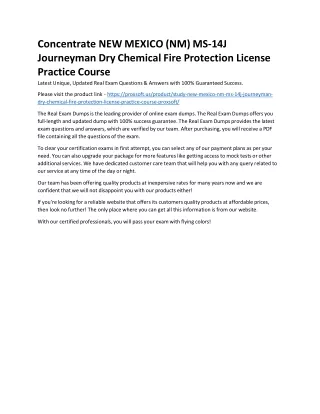 Concentrate NEW MEXICO (NM) MS-14J Journeyman Dry Chemical Fire Protection Licen