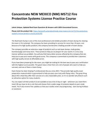 Concentrate NEW MEXICO (NM) MS?12 Fire Protection Systems License Practice Cours