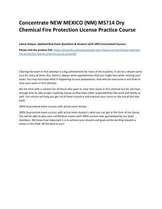 Concentrate NEW MEXICO (NM) MS?14 Dry Chemical Fire Protection License Practice