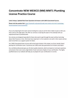 Concentrate NEW MEXICO (NM) MM?1 Plumbing License Practice Course