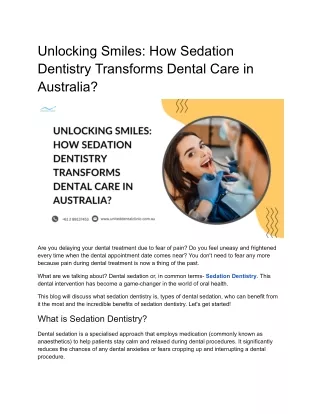 Unlocking Smiles: How Sedation Dentistry Transforms Dental Care in Australia?