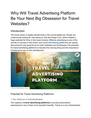 Why Will Travel Advertising Platform Be Your Next Big Obsession for Travel Websites