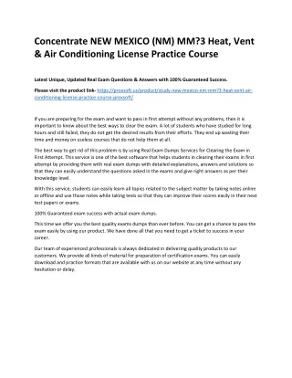 Concentrate NEW MEXICO (NM) MM?3 Heat, Vent & Air Conditioning License Practice