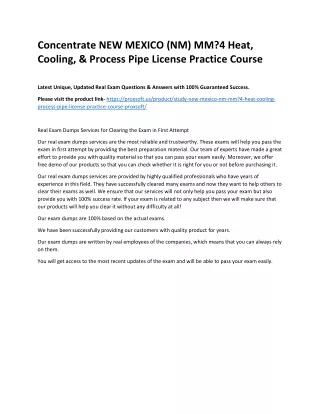 Concentrate NEW MEXICO (NM) MM?4 Heat, Cooling, & Process Pipe License Practice