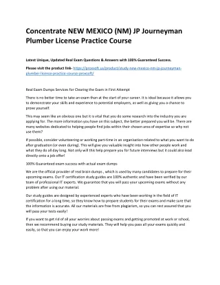 Concentrate NEW MEXICO (NM) JP Journeyman Plumber License Practice Course