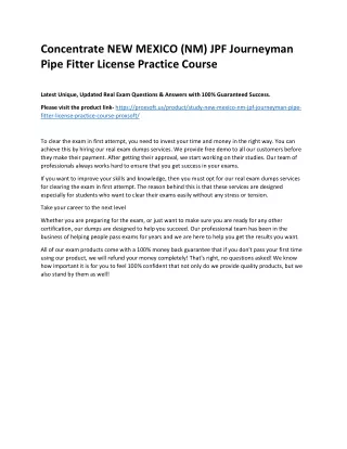 Concentrate NEW MEXICO (NM) JPF Journeyman Pipe Fitter License Practice Course