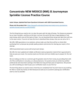 Concentrate NEW MEXICO (NM) JS Journeyman Sprinkler License Practice Course