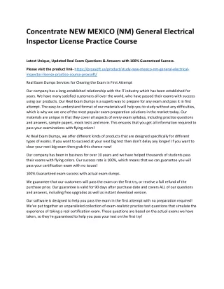 Concentrate NEW MEXICO (NM) General Electrical Inspector License Practice Course