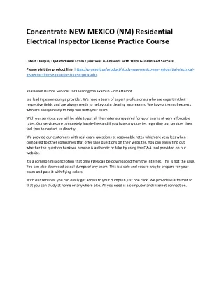 Concentrate NEW MEXICO (NM) Residential Electrical Inspector License Practice Co