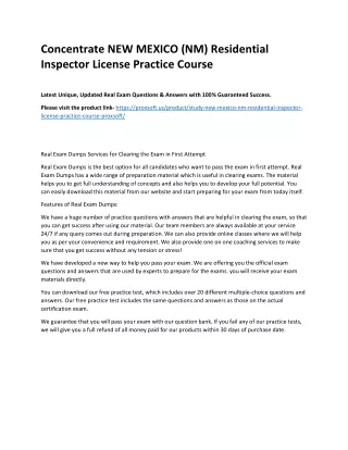 Concentrate NEW MEXICO (NM) Residential Inspector License Practice Course