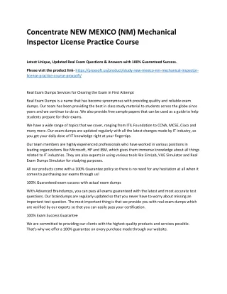 Concentrate NEW MEXICO (NM) Mechanical Inspector License Practice Course