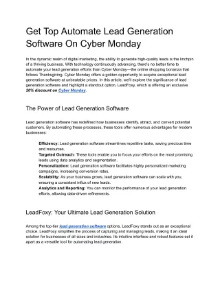 Get Top Automate Lead Generation Software On Cyber Monday