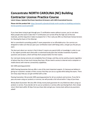 Concentrate NORTH CAROLINA (NC) Building Contractor License Practice Course