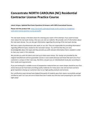 Concentrate NORTH CAROLINA (NC) Residential Contractor License Practice Course