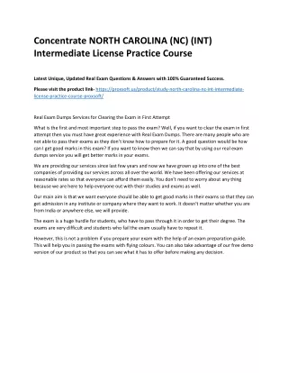 Concentrate NORTH CAROLINA (NC) (INT) Intermediate License Practice Course