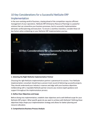 10 Key Considerations for a Successful NetSuite ERP Implementation