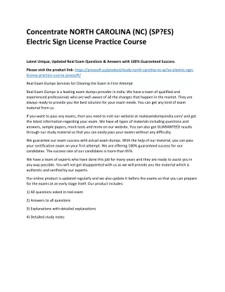 Concentrate NORTH CAROLINA (NC) (SP?ES) Electric Sign License Practice Course