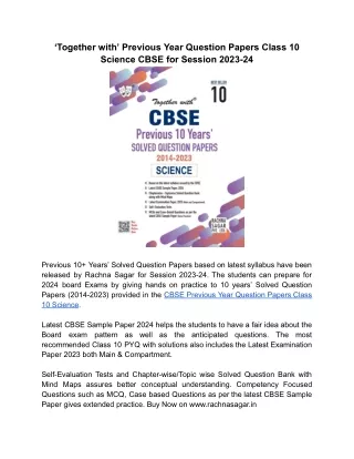 Solved CBSE Previous Year Question Papers Class 10 Science 2024 Board exams