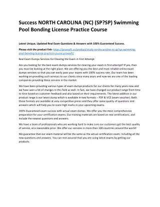 Success NORTH CAROLINA (NC) (SP?SP) Swimming Pool Bonding License Practice Cours