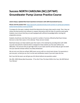 Success NORTH CAROLINA (NC) (SP?WP) Groundwater Pump License Practice Course