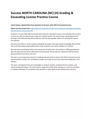 Success NORTH CAROLINA (NC) (H) Grading & Excavating License Practice Course