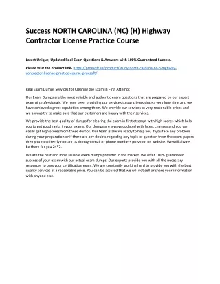 Success NORTH CAROLINA (NC) (H) Highway Contractor License Practice Course