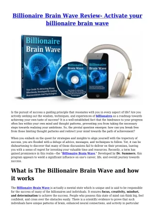 Billionaire Brain Wave Review- Activate your billionaire brain wave