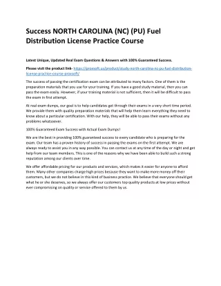 Success NORTH CAROLINA (NC) (PU) Fuel Distribution License Practice Course