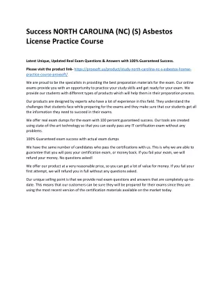 Success NORTH CAROLINA (NC) (S) Asbestos License Practice Course