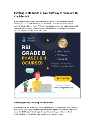 Excelling in RBI Grade B Your Pathway to Success with CrackGradeB