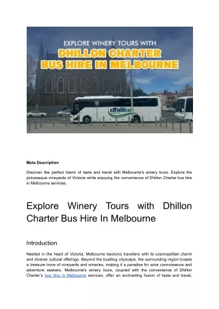 "Discover Winery Tours Through Dhillon Charter Bus Hire in Melbourne"