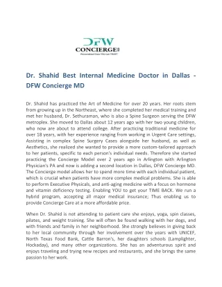 Dr. Shahid Best Internal Medicine Doctor in Dallas - DFW Concierge MD