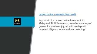 Casino Online Malaysia Free Credit 126asia.com