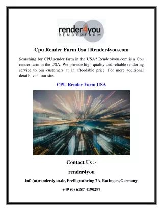 Cpu Render Farm Usa   Render4you