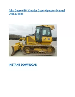 John Deere 650J Crawler Dozer Operator Manual OMT204685