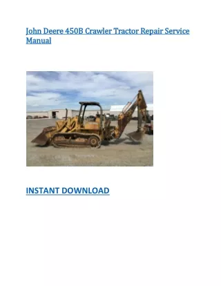 John Deere 450B Crawler Tractor Repair Service Manual