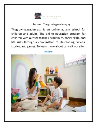 Autism  Thegrowingacademy.sg