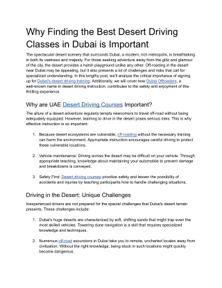 Why Finding the Best Desert Driving Classes in Dubai is Important