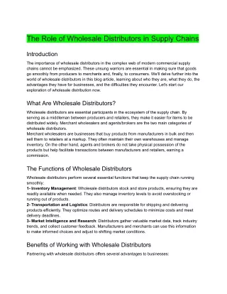 The Role of Wholesale Distributors in Supply Chains