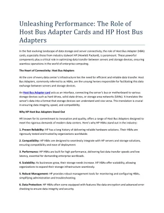 Host Bus Adapter Cards