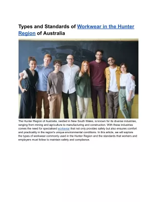 Sepy. 26, 2023 - Types and Standards of Workwear in the Hunter Region of Australia