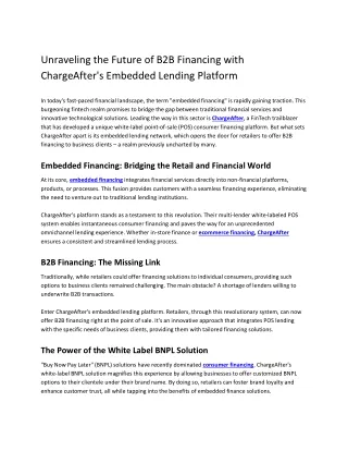 Unraveling the Future of B2B Financing with ChargeAfter's Embedded Lending Platform